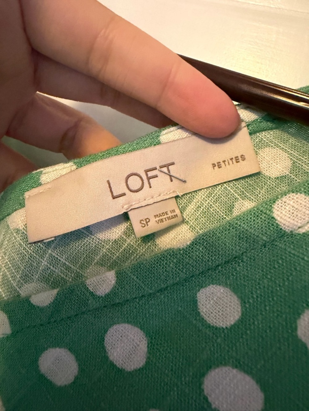 LOFT Linen Blend Midi Dress Petite Small Green Polka Dot Sleeveless Tie Waist - Picture 4 of 7
